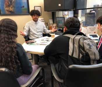A banker at Wells Fargo in Flagstaff speaks with students from Summit High School about financial literacy